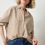 Dolman Sleeve Button Down Shirt Dijon/Talc Stripe