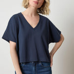 Short Sleeve V-Neck Dolman Navy