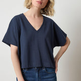 Short Sleeve V-Neck Dolman Navy