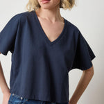 Short Sleeve V-Neck Dolman Navy