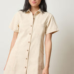 Twill Paneled Shirt Dress Eggshell