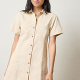 Twill Paneled Shirt Dress Eggshell