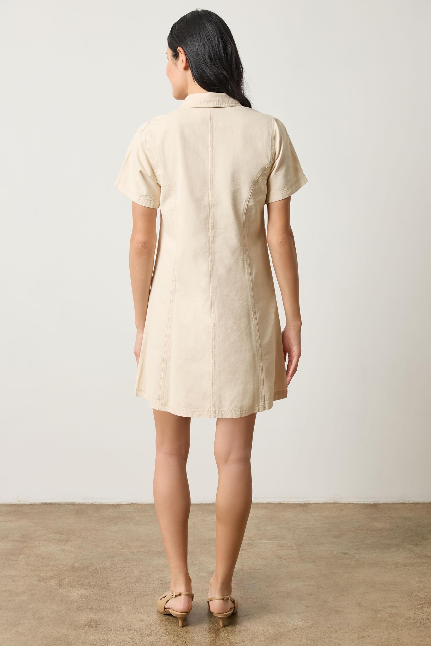 Twill Paneled Shirt Dress Eggshell