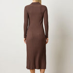 Long Sleeve Rib Henley Dress Mink Brown