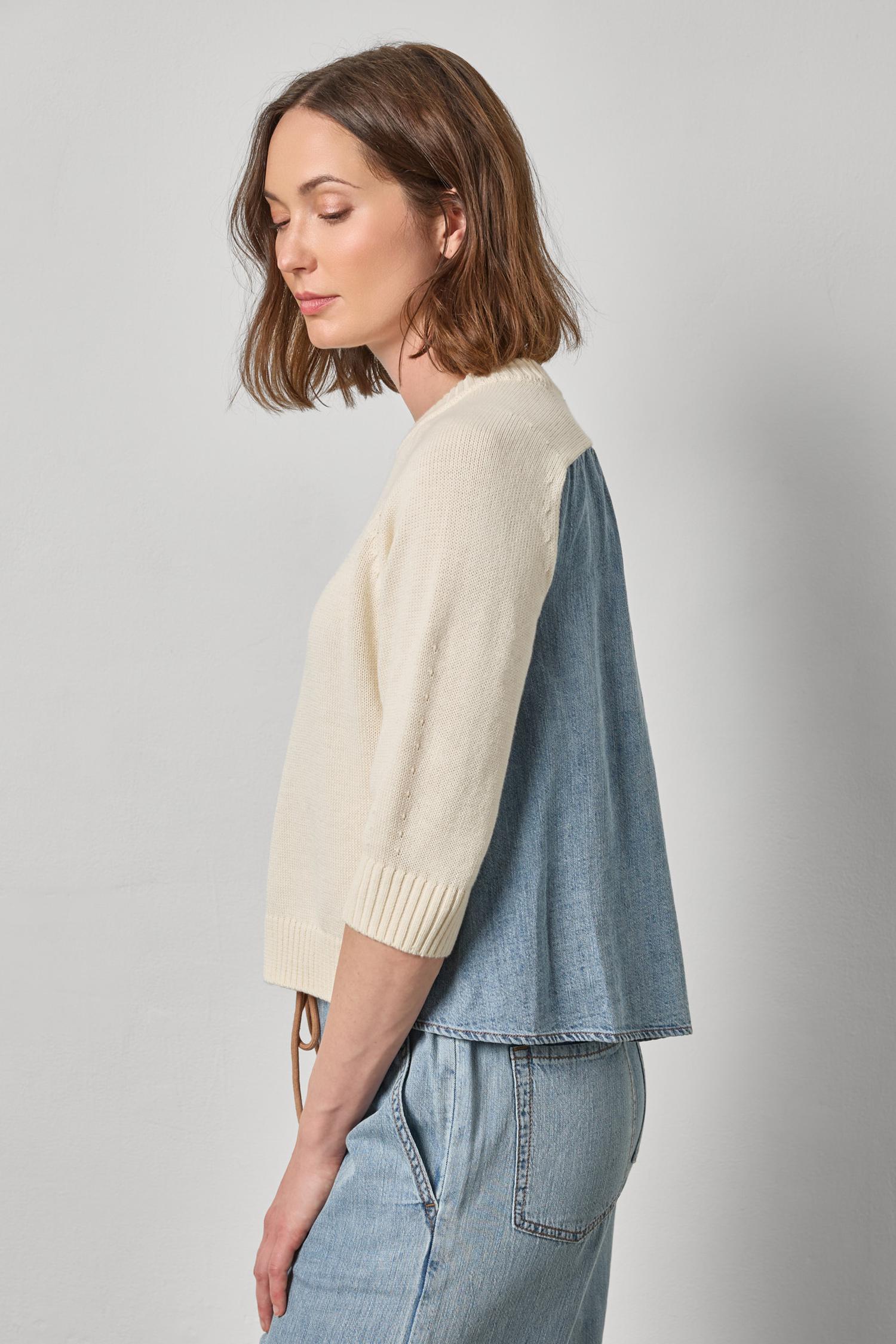 Denim Elbow Sleeve Sweater Off White