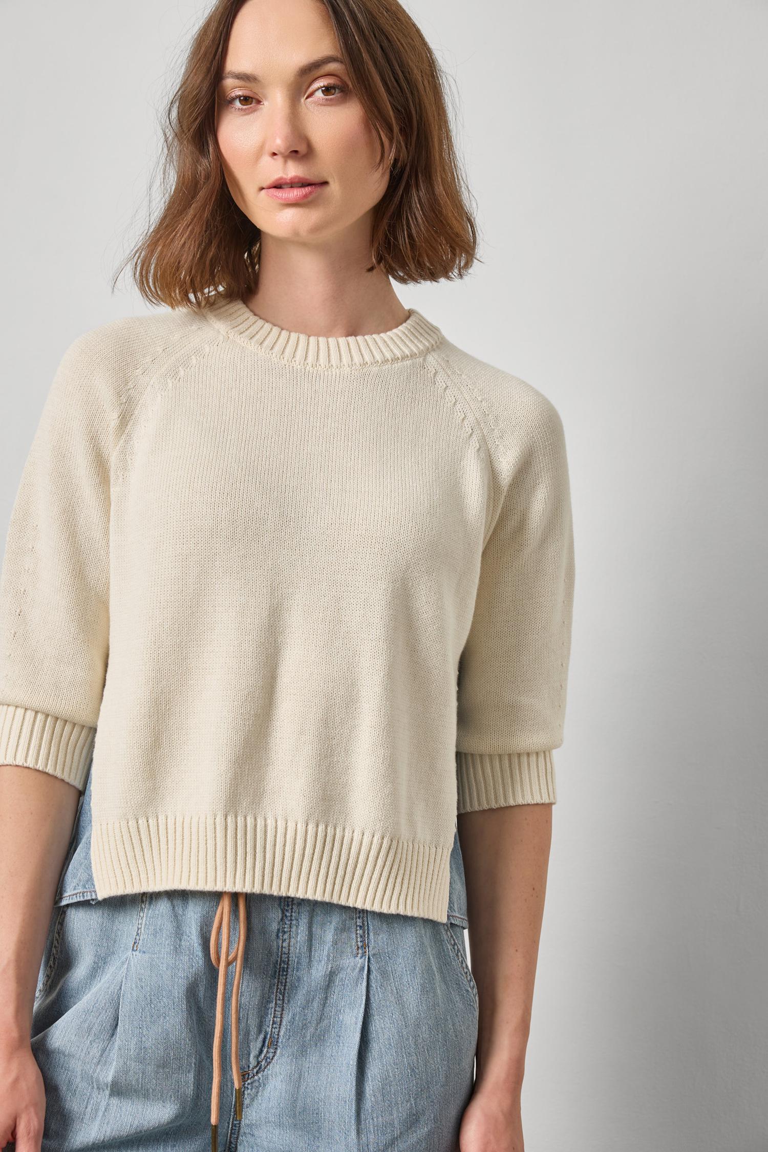 Denim Elbow Sleeve Sweater Off White