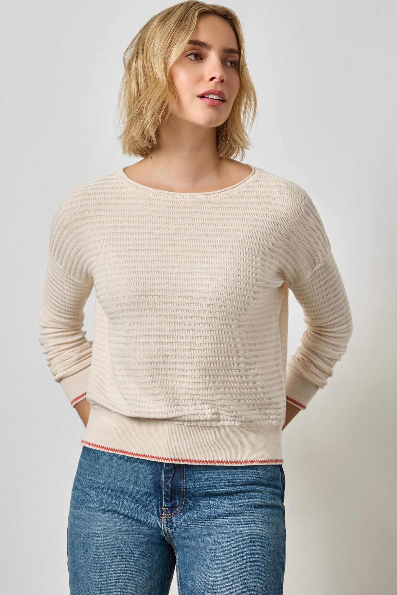 Tipped Hem Wide Neck Sweater Pearl