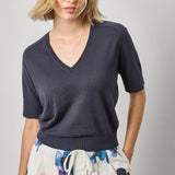 V-Neck Saddle Sleeve Sweater Navy