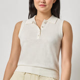 Sleeveless Polo Sweater White Linen