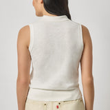 Sleeveless Polo Sweater White Linen