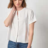 Cuffed Sleeve Dolman Button Down White