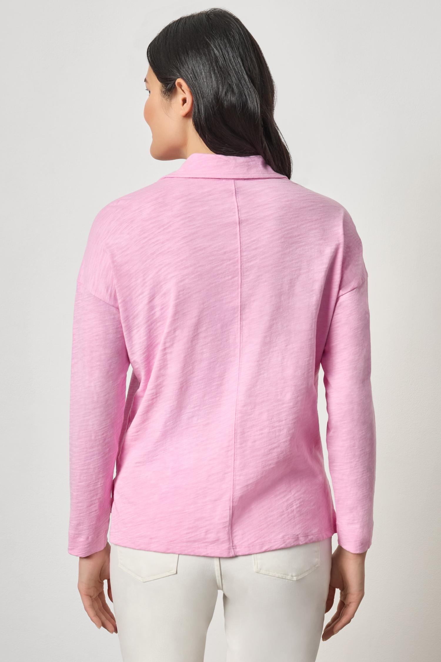 Easy Collared Split Neck Taffy Pink