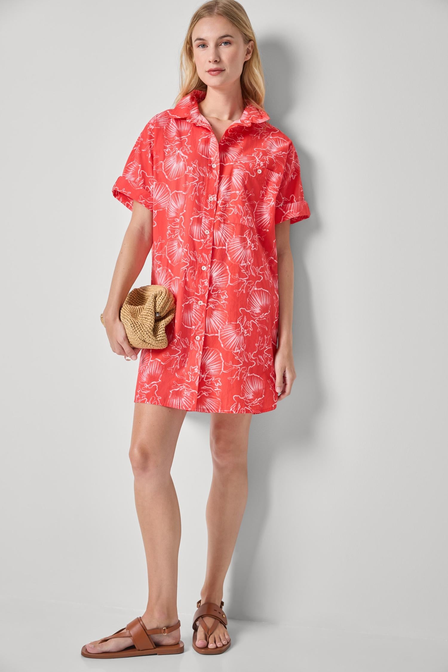Lilla P Poplin Dolman Shirt Dress Zinnia Print
