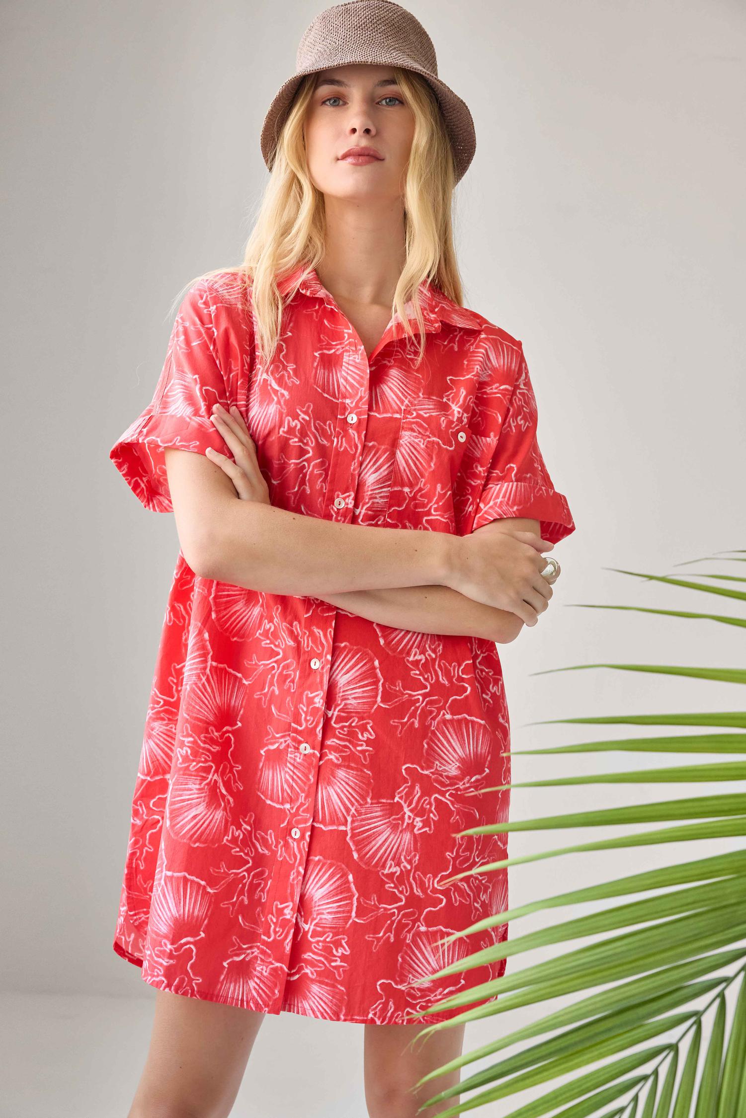 Lilla P Poplin Dolman Shirt Dress Zinnia Print