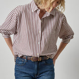 Dolman Sleeve Button Down Shirt Chestnut Stripe