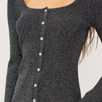 Paulina Long Sleeve Button Down Shirt Gunmetal Lurex