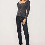 Paulina Long Sleeve Button Down Shirt Gunmetal Lurex