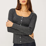 Paulina Long Sleeve Button Down Shirt Gunmetal Lurex