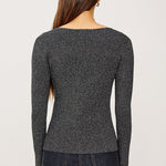 Paulina Long Sleeve Button Down Shirt Gunmetal Lurex