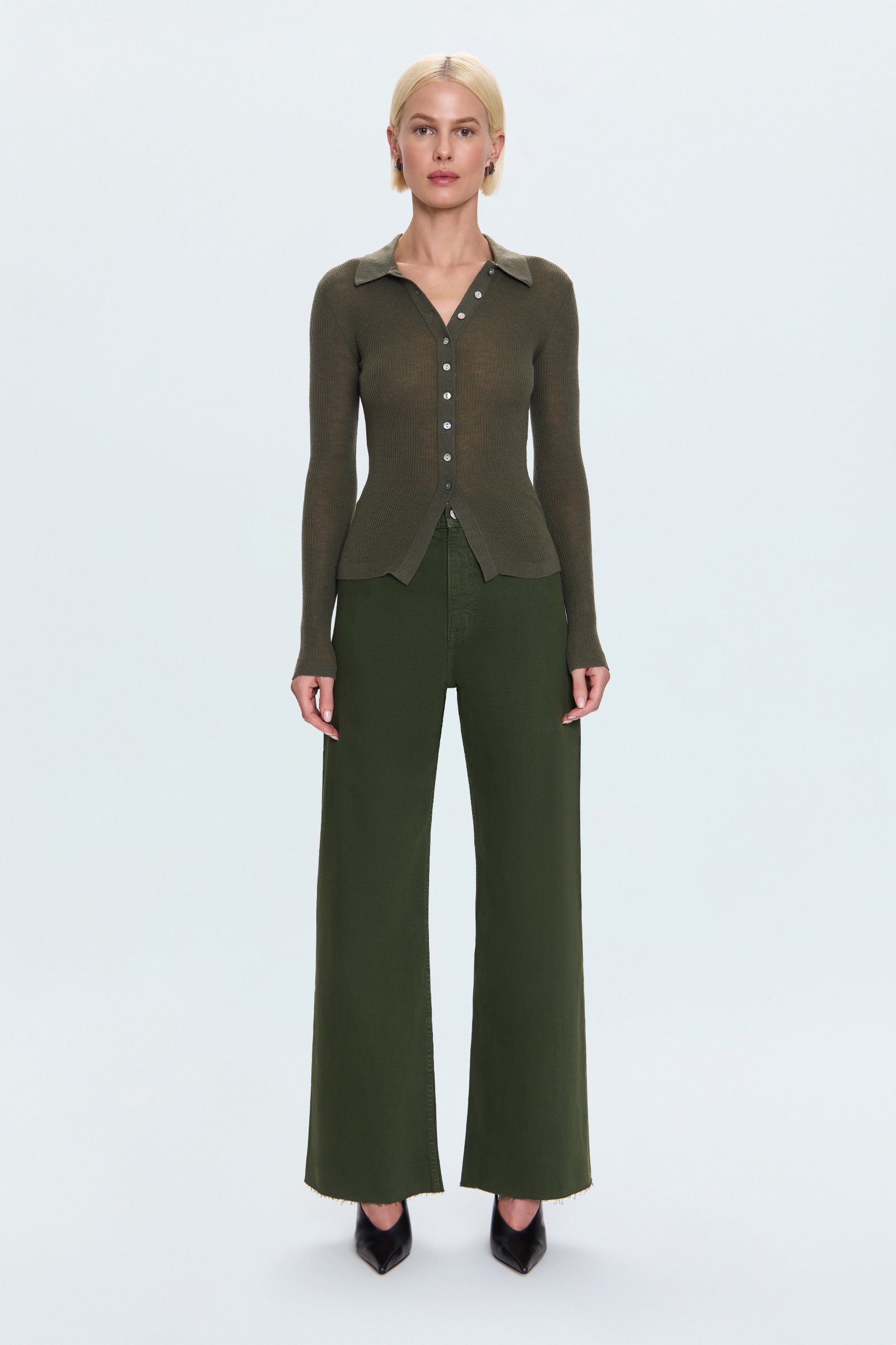pistola denim penny wide leg jean laurel dark green color