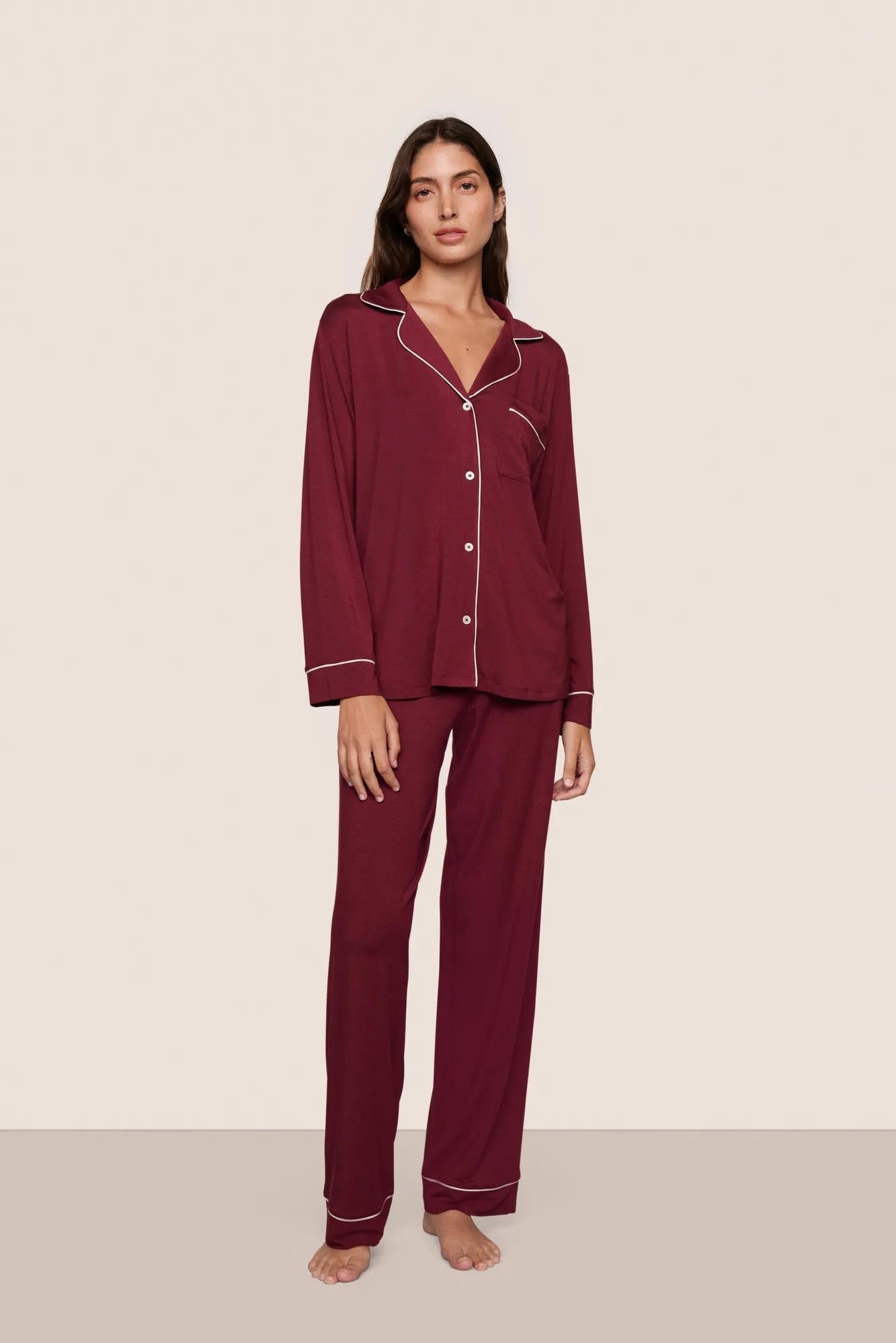Gisele Long PJ Set Bordeaux/Ivory