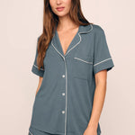 Gisele Relaxed Short PJ Set Stone Blue/Ivory