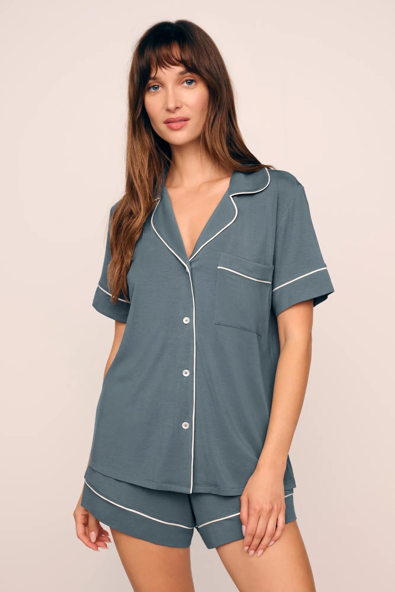 Gisele Relaxed Short PJ Set Stone Blue/Ivory