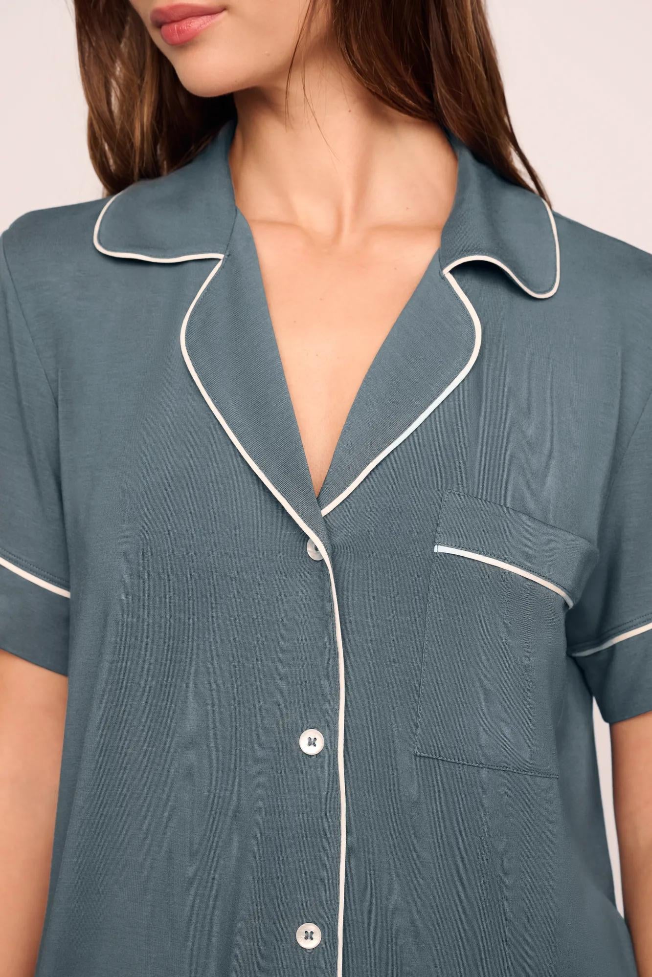 Gisele Relaxed Short PJ Set Stone Blue/Ivory