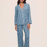 Gisele Printed Long Pj Set Dalmatian Faded Denim/Ivory