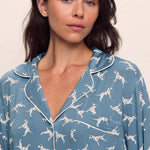 Gisele Printed Long Pj Set Dalmatian Faded Denim/Ivory