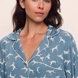 Gisele Printed Long Pj Set Dalmatian Faded Denim/Ivory