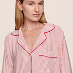 Gisele Printed Long PJ Set Duo Stripe Holly Red