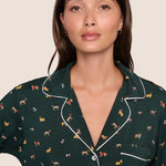 Gisele Printed Long PJ Set Holiday Dogs Pine/Ivory