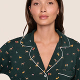 Gisele Printed Long PJ Set Holiday Dogs Pine/Ivory