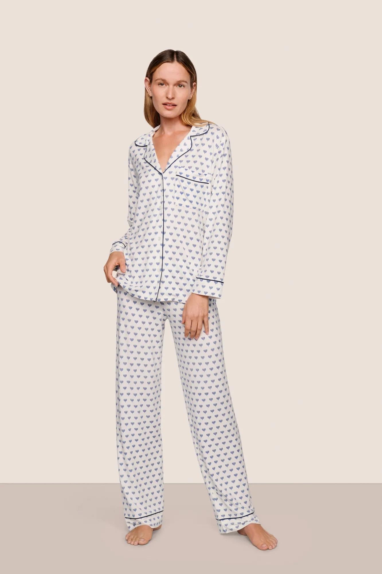 Gisele Printed Long PJ Set Hannukah Glow Nouvean Navy