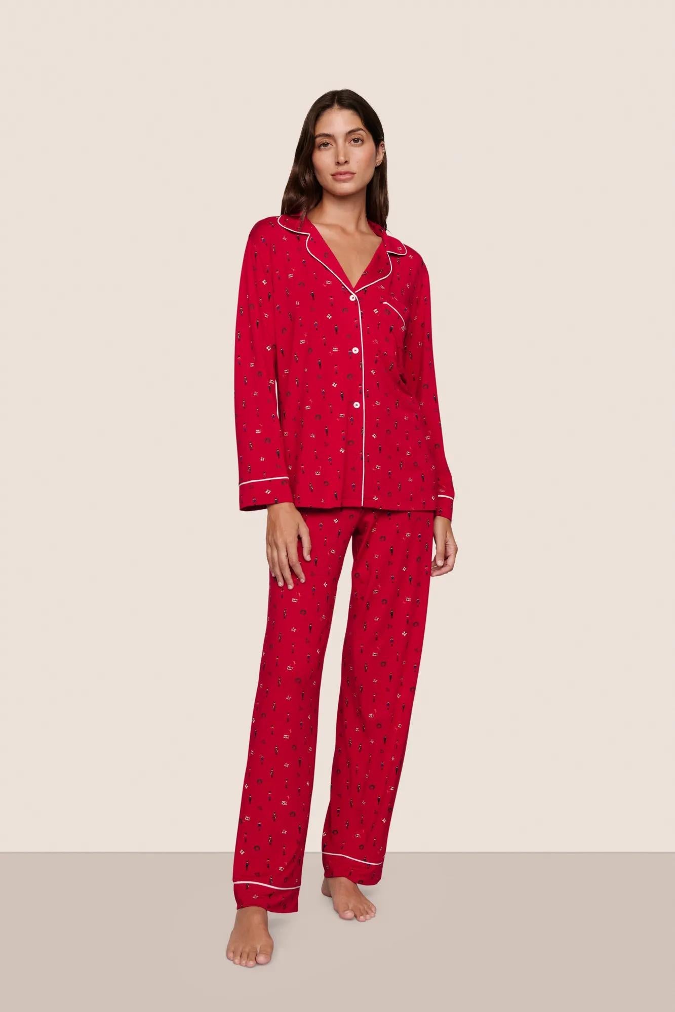 Gisele Printed Long PJ Set Nutcracker Holly Red/Ivory