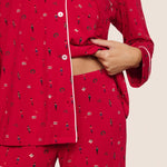 Gisele Printed Long PJ Set Nutcracker Holly Red/Ivory