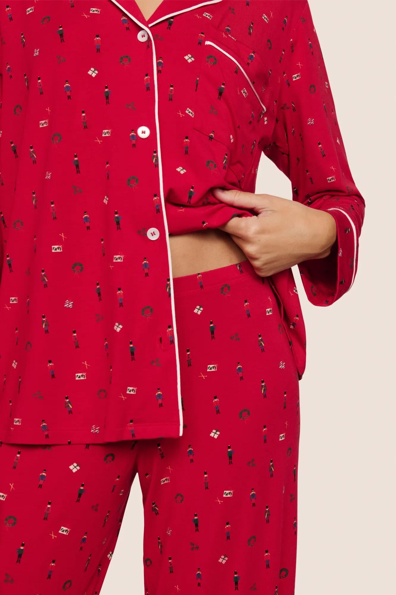 Gisele Printed Long PJ Set Nutcracker Holly Red/Ivory