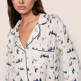Gisele Printed Long PJ Set Ski Chalet Ivory/Pine