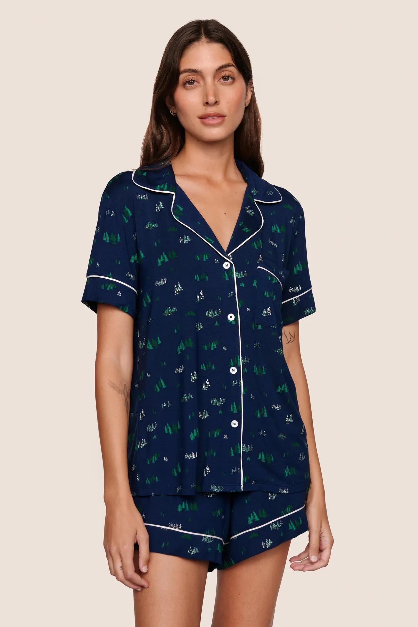 Gisele Printed RLX Short PJ Set Forest Pine Navy/Ivory