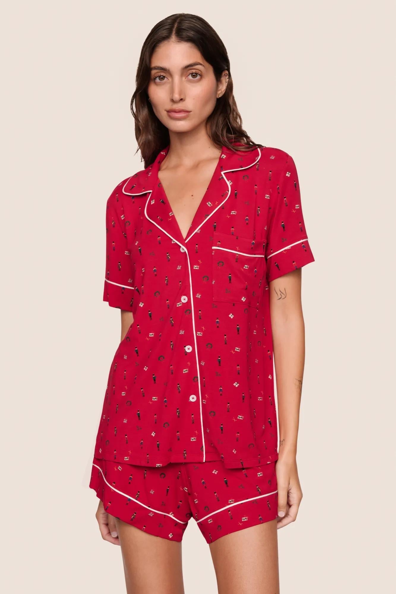 Gisele Printed RLX Short PJ Set Nutcracker Holly Red/Ivory