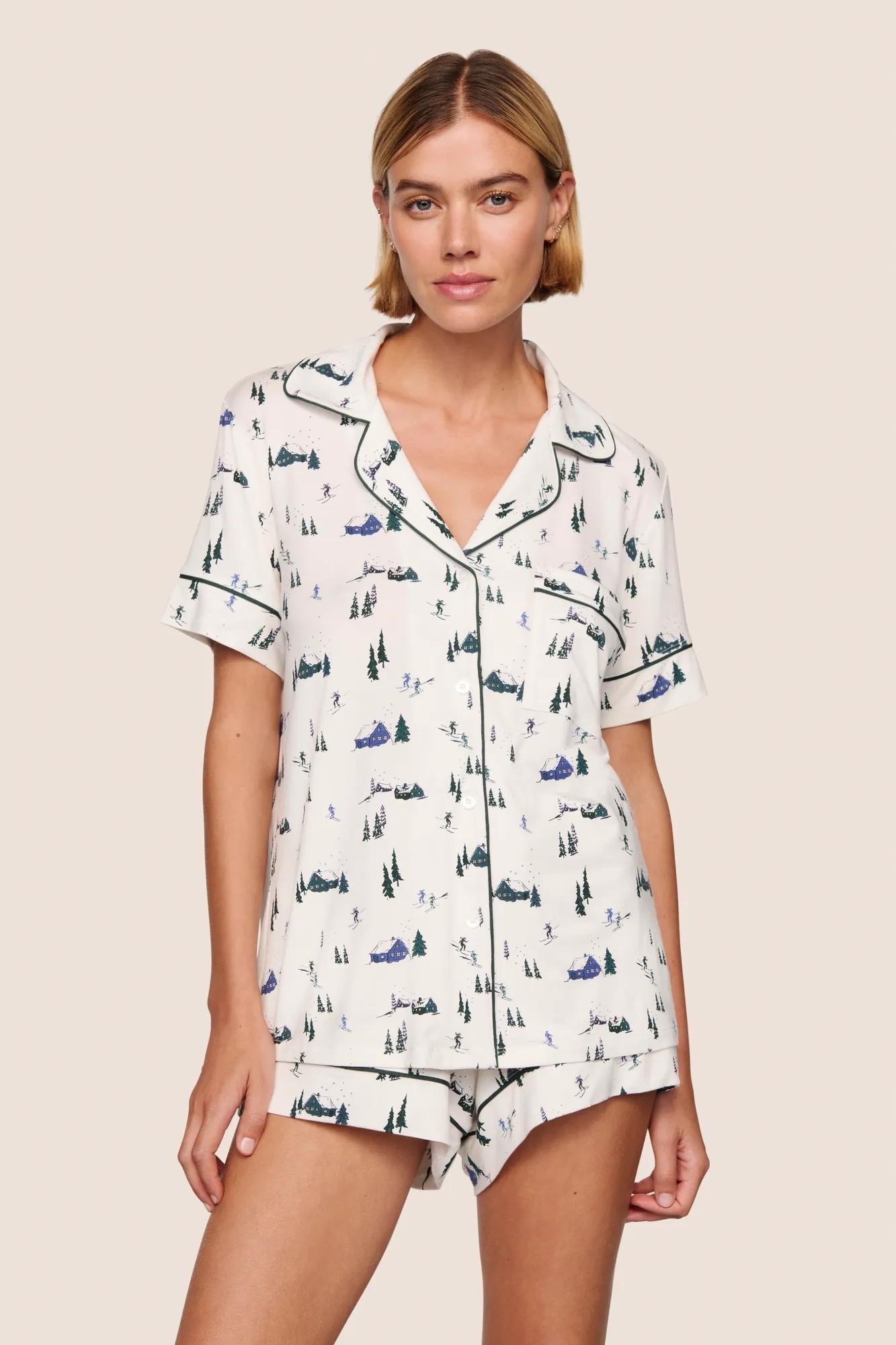 Gisele Printed RLX Short PJ Set Ski Chalet Ivory/Pine