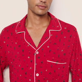 William Printed Long PJ Set Nutcracker Holly Red/Ivory