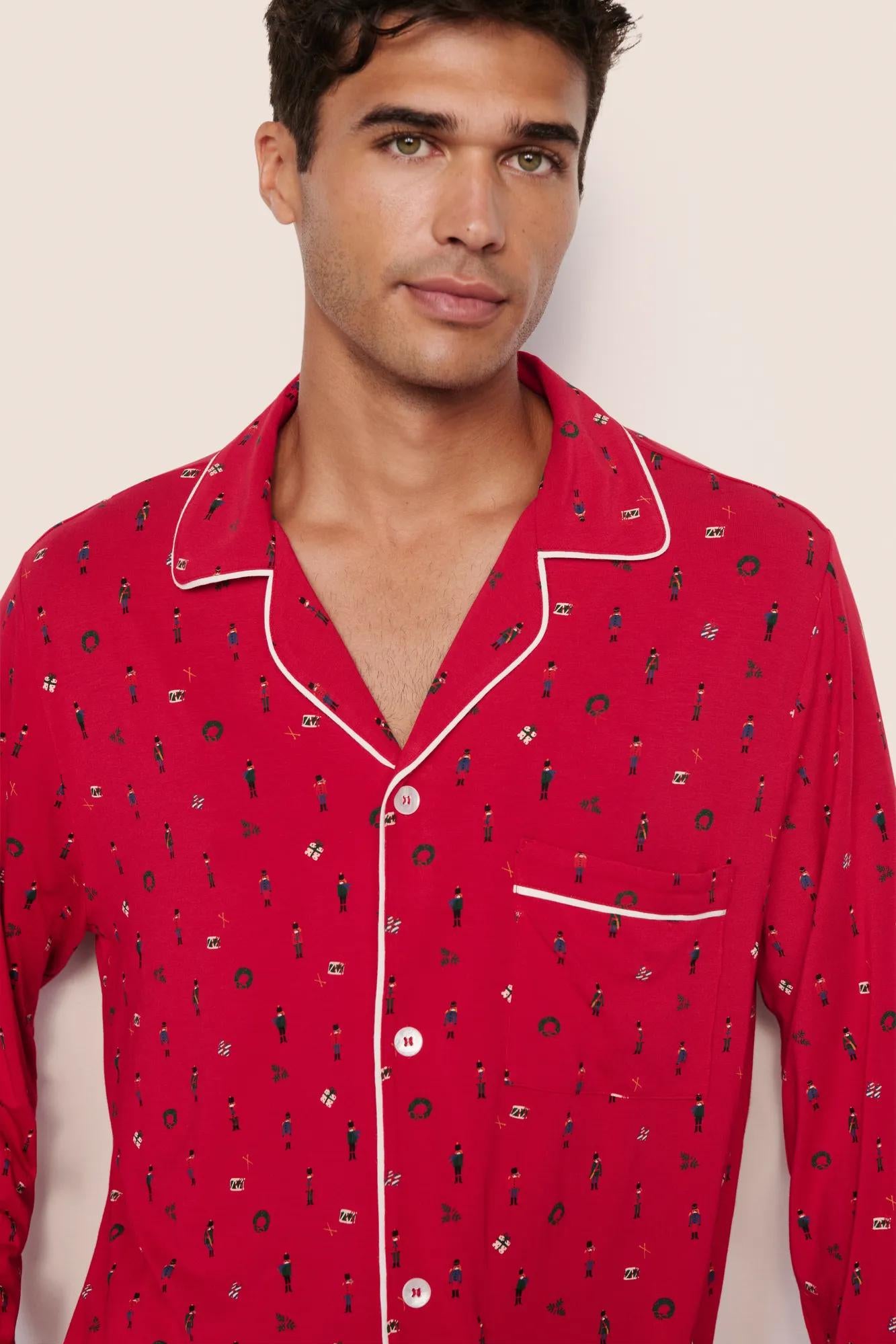 William Printed Long PJ Set Nutcracker Holly Red/Ivory