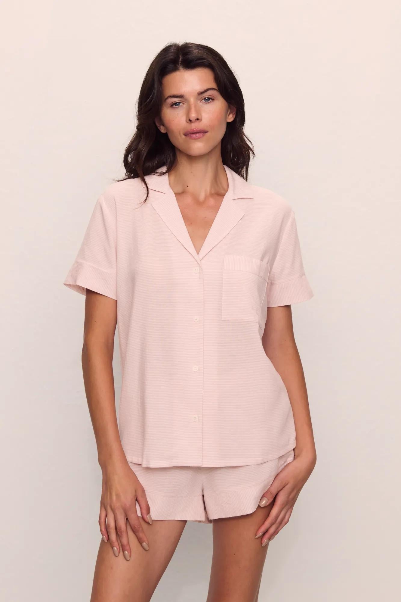 Nautico Shortie Pj Set Feeder Stripes Pale Mauve/White