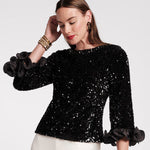 Plaza Top Sequin Poly Satin Black