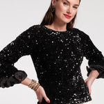 Plaza Top Sequin Poly Satin Black