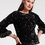 Plaza Top Sequin Poly Satin Black