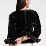 Plaza Top Sequin Poly Satin Black