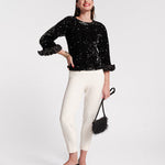 Plaza Top Sequin Poly Satin Black